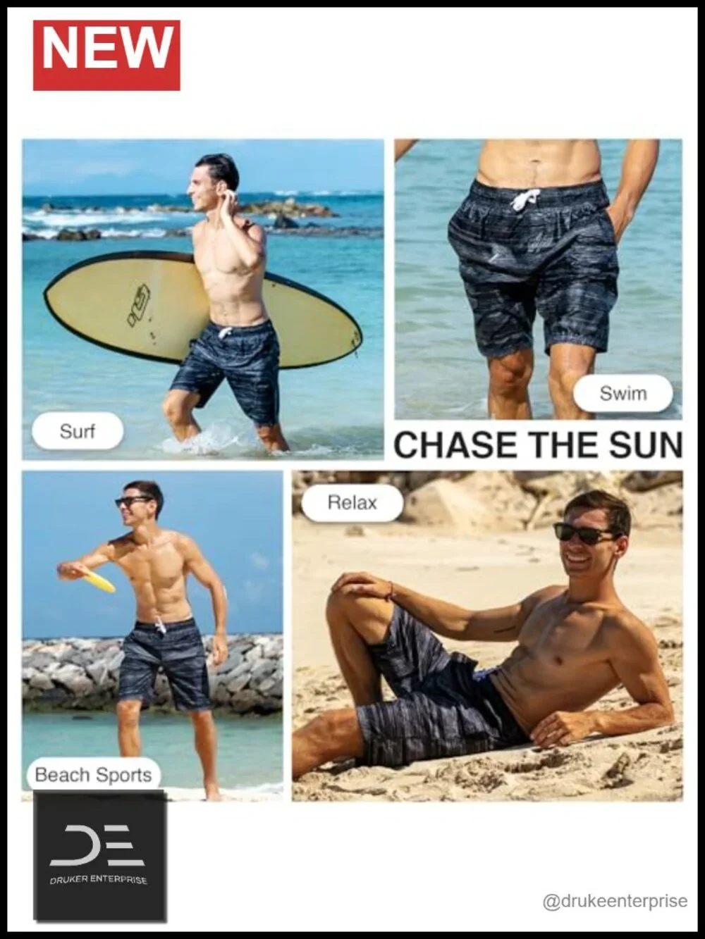 Men's Quick-Dry Swim Trunks with UPF 50+ Mesh Lining